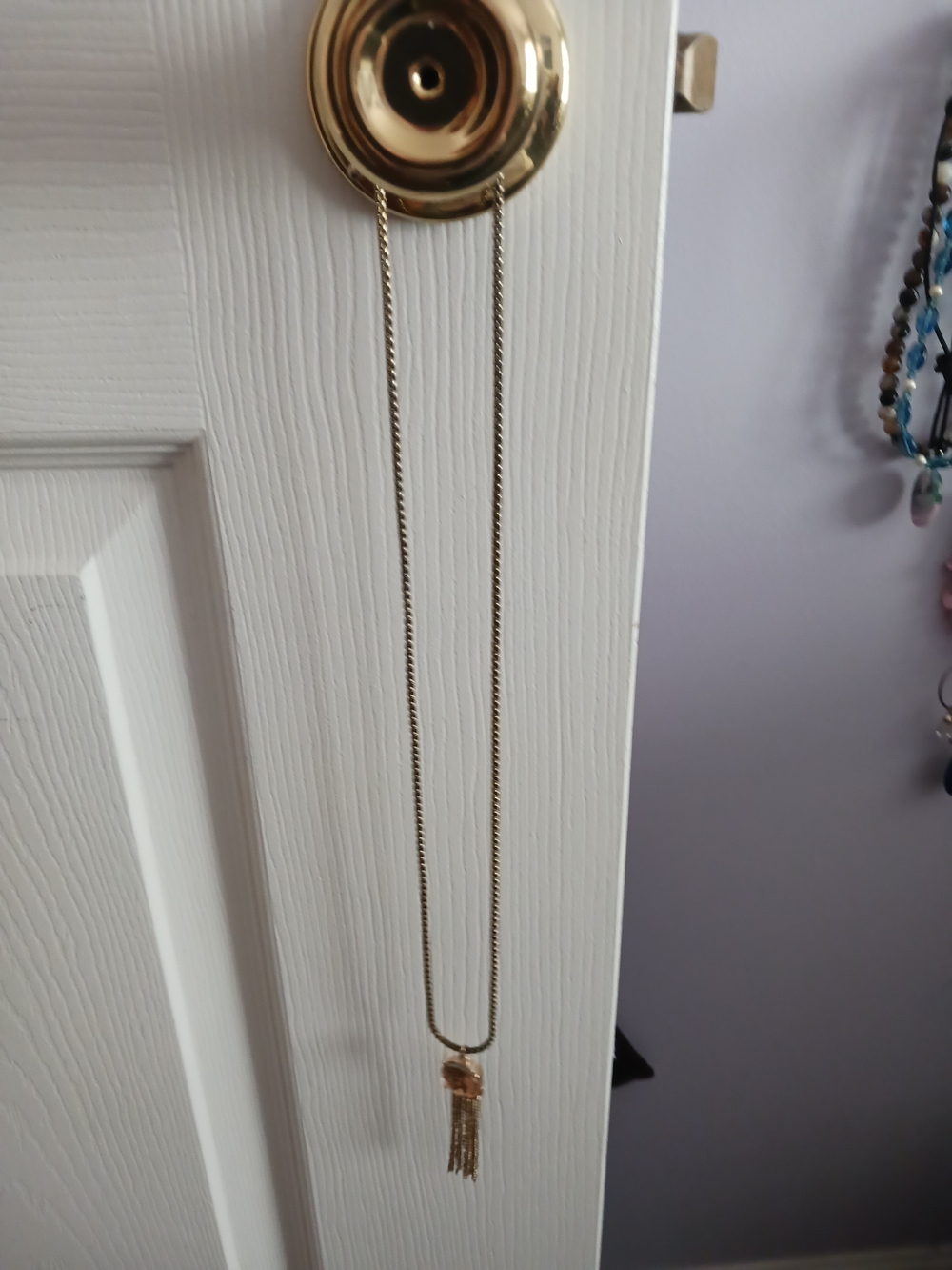 Gold Long Chain Necklace with Tassel Pendant